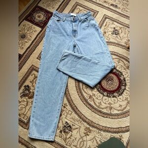 Meshki jeans size 10 high cut mom jeans in light blue washed denim